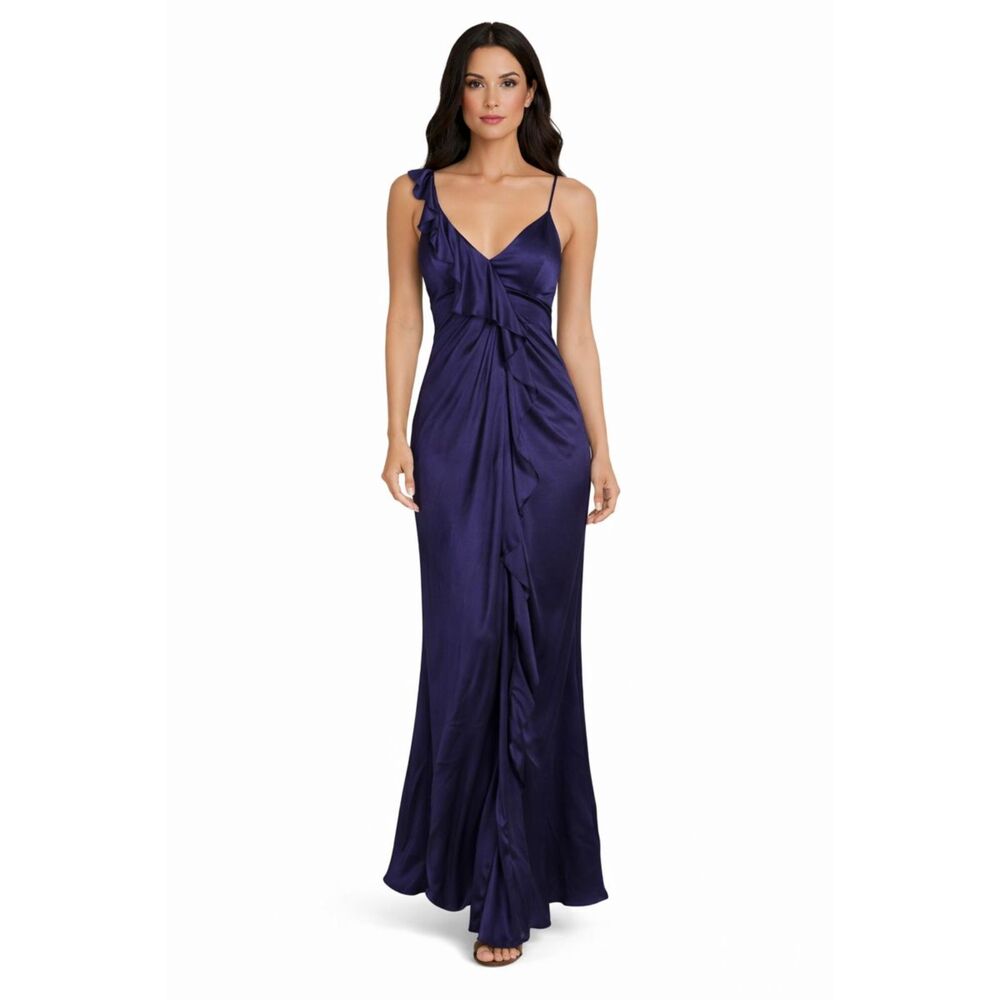 Elliatt x Revolve Makena Silk Ruffle Maxi Gown Grape Purple Size S | NWT